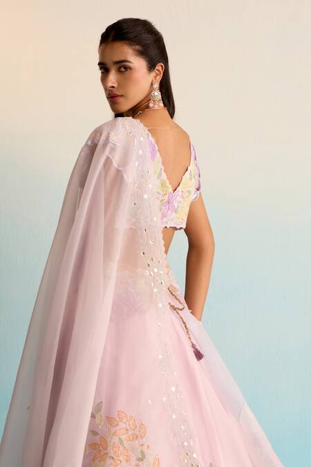 House Of Armuse Purple Organza Sequins, Cut Work V-neck Handpainted Lehenga Set at Aza Fashions House Of Armuse_Purple Organza Sequins, Cut Work V-neck Handpainted Lehenga Set _at_Aza_Fashions