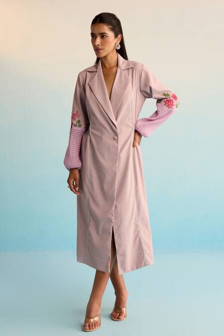 House Of Armuse_Purple Neoprene Embroidery Collared Handpainted Dress _Online_at_Aza_Fashions