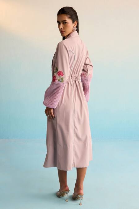 House Of Armuse_Purple Neoprene Embroidery Collared Handpainted Dress _at_Aza_Fashions