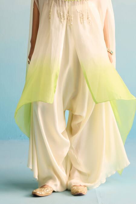 Shop_House Of Armuse_White Crepe Beads, Embroidery Round Neck Isleen Kaftan Set _Online_at_Aza_Fashions