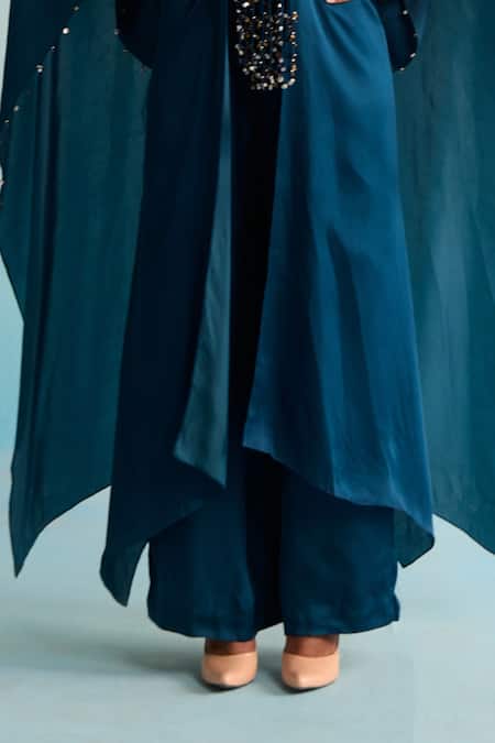 House Of Armuse_Navy Sequins, Beads Round Neck Blue Kaftan Set _Online_at_Aza_Fashions