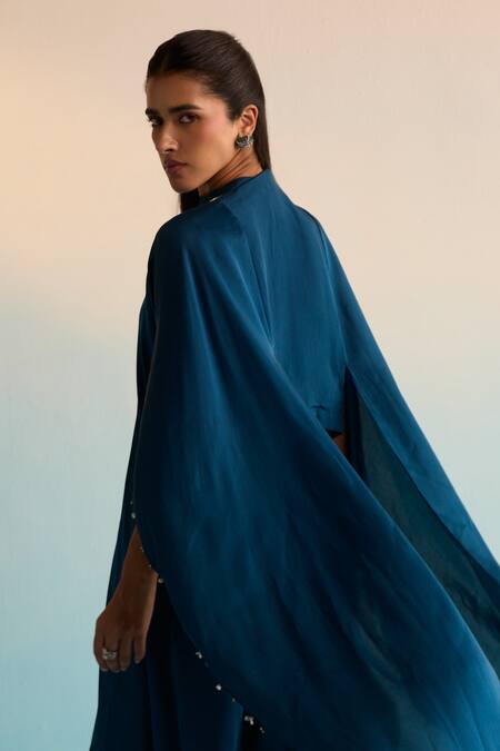 Buy_House Of Armuse_Navy Sequins, Beads Round Neck Blue Kaftan Set _Online_at_Aza_Fashions