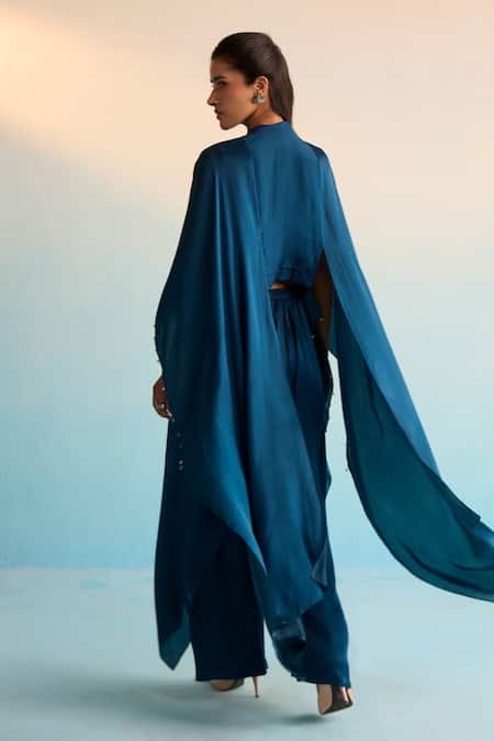 House Of Armuse Navy Blue Sequined Kaftan Set 