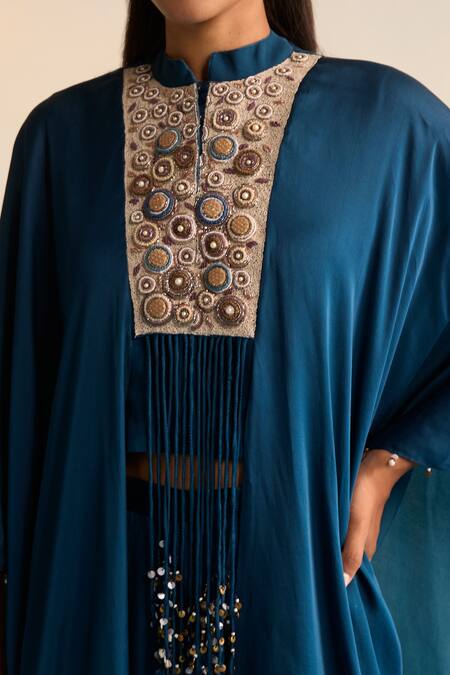 Buy_House Of Armuse_Navy Sequins, Beads Round Neck Blue Kaftan Set 