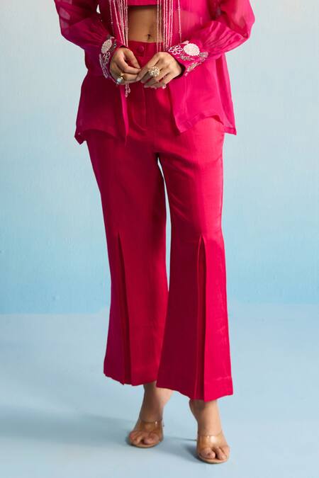 Buy House Of Armuse Pink Organza, Silk, Linen Sequins, Embroidery Mandarin Collar, Hot Co-ord Set Online at Aza Fashions Buy_House Of Armuse_Pink Organza, Silk, Linen Sequins, Embroidery Mandarin Collar, Hot Co-ord Set _Online_at_Aza_Fashions