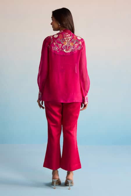 House Of Armuse Hot Pink Embroidered Co-Ord Set 