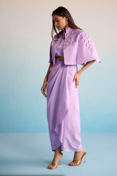Buy House Of Armuse Purple Neoprene Embroidery, Beads Collared, High Neck Marisa Jacket And Skirt Set Online at Aza Fashions Buy_House Of Armuse_Purple Neoprene Embroidery, Beads Collared, High Neck Marisa Jacket And Skirt Set _Online_at_Aza_Fashions