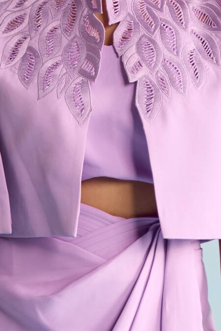 Shop House Of Armuse Purple Neoprene Embroidery, Beads Collared, High Neck Marisa Jacket And Skirt Set Online at Aza Fashions Shop_House Of Armuse_Purple Neoprene Embroidery, Beads Collared, High Neck Marisa Jacket And Skirt Set _Online_at_Aza_Fashions