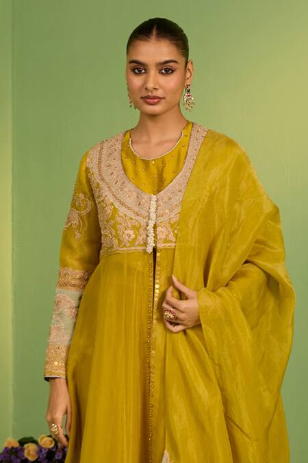 Buy House Of Armuse Yellow Tissue Zari, Pearls Round Neck Designer Zardozi Work Suit Set Online at Aza Fashions Buy_House Of Armuse_Yellow Tissue Zari, Pearls Round Neck Designer Zardozi Work Suit Set _Online_at_Aza_Fashions