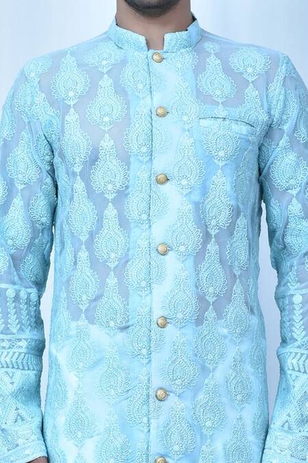 Buy Arihant Rai Sinha Blue Georgette, Silk Embroidery Chikankari Thread Kurta Set Online at Aza Fashions Buy_Arihant Rai Sinha_Blue Georgette, Silk Embroidery Chikankari Thread Kurta Set _Online_at_Aza_Fashions
