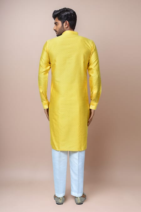 Shop Arihant Rai Sinha Yellow Silk, Jacquard Geometric Woven Kurta Set at Aza Fashions Shop_Arihant Rai Sinha_Yellow Silk, Jacquard Geometric Woven Kurta Set _at_Aza_Fashions