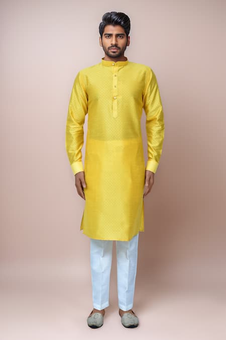 Shop Arihant Rai Sinha Yellow Silk, Jacquard Geometric Woven Kurta Set Online at Aza Fashions Shop_Arihant Rai Sinha_Yellow Silk, Jacquard Geometric Woven Kurta Set _Online_at_Aza_Fashions