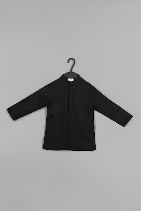 Little Brats_Black Cotton, Silk Embroidery Palki Kurta Set _Online_at_Aza_Fashions