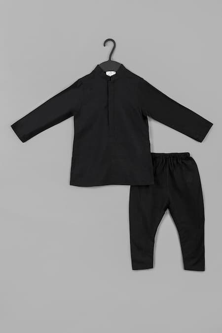 Buy_Little Brats_Black Cotton, Silk Embroidery Palki Kurta Set _Online_at_Aza_Fashions