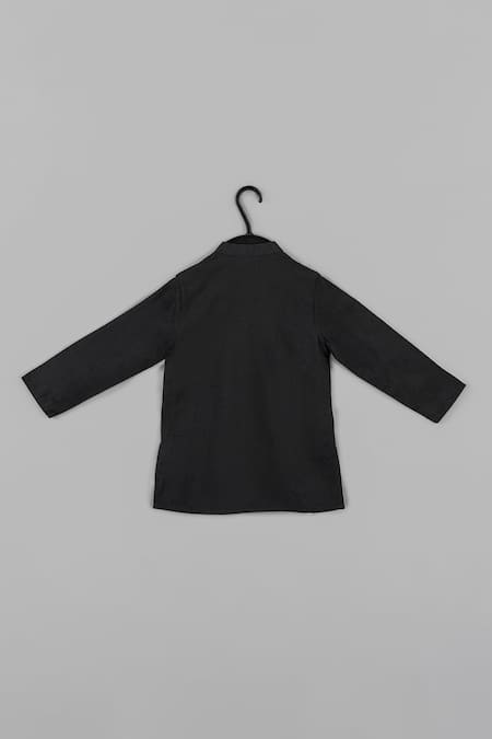 Shop_Little Brats_Black Cotton, Silk Embroidery Palki Kurta Set _Online_at_Aza_Fashions
