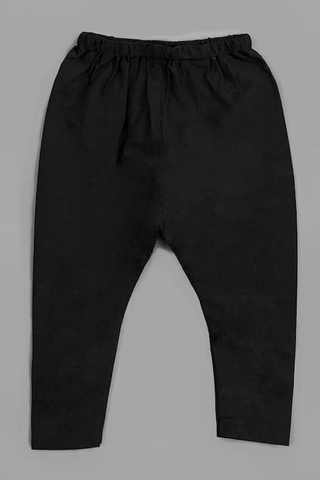 Little Brats_Black Cotton, Silk Embroidery Palki Kurta Set _at_Aza_Fashions