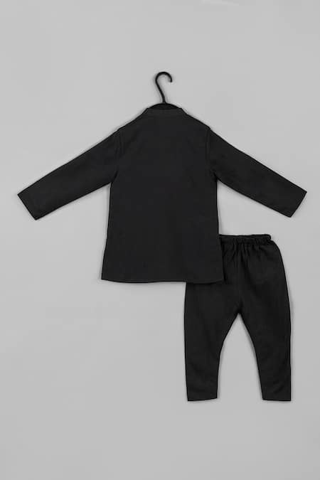 Buy_Little Brats_Black Cotton, Silk Embroidery Palki Kurta Set 