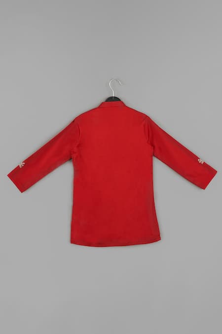 Buy_Little Brats_Maroon Cotton, Silk Embroidery Kurta Set With Monkey _Online_at_Aza_Fashions