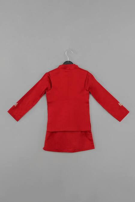 Little Brats Maroon Kurta Set With Monkey Embroidery 