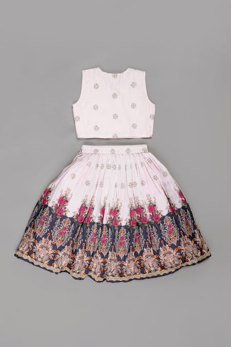 Little Brats Zari Embroidered Angrakha Blouse & Lehenga Set 