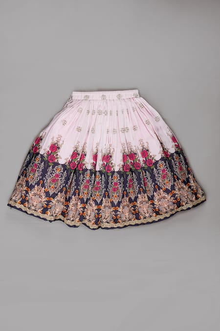 Little Brats_Pink Muslin Embroidery, Tassels Zari Angrakha Blouse And Lehenga Set _at_Aza_Fashions