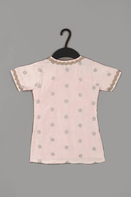 Little Brats_Pink Muslin Zari, Lace Powder Embroidered Kurta And Sharara Set _Online_at_Aza_Fashions