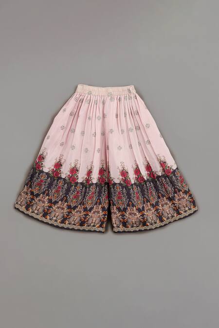 Shop_Little Brats_Pink Muslin Zari, Lace Powder Embroidered Kurta And Sharara Set _Online_at_Aza_Fashions