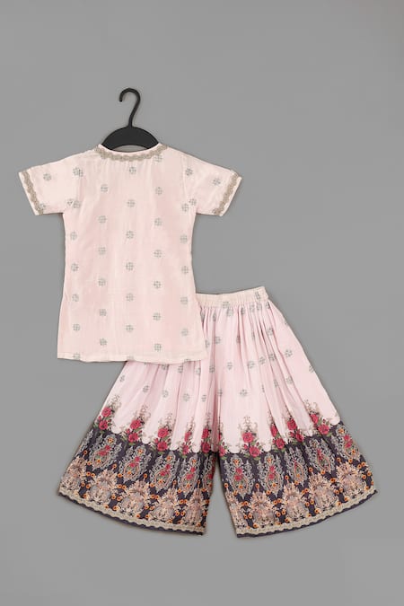 Little Brats Powder Pink Zari Embroidered Kurta & Sharara Set 