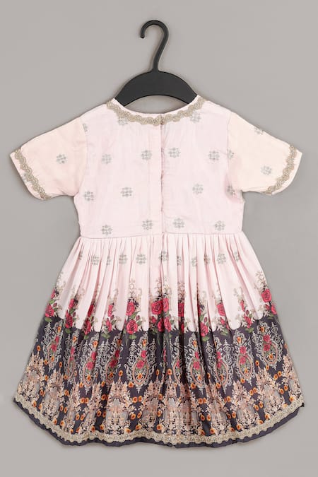 Little Brats Powder Pink Zari Embroidered Dress 
