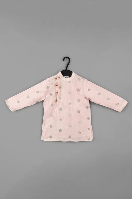 Buy_Little Brats_Pink Cotton, Muslin, Silk Zari Embroidered Powder Kurta Set _Online_at_Aza_Fashions