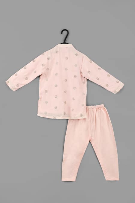 Little Brats Zari Embroidered Powder Pink Kurta Set 