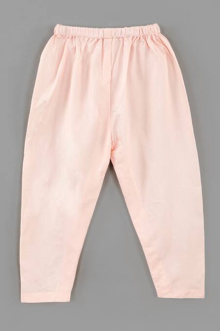 Shop_Little Brats_Pink Cotton, Muslin, Silk Zari Embroidered Powder Kurta Set _Online_at_Aza_Fashions