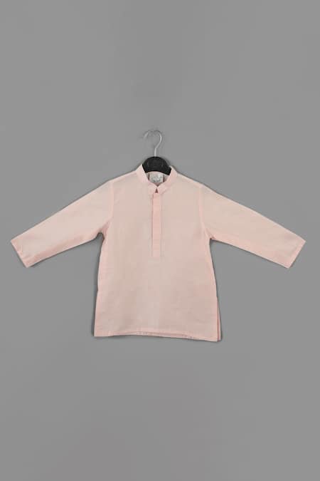 Little Brats_Pink Cotton, Silk, Muslin Zari, Embroidery Powder Kurta Set _Online_at_Aza_Fashions