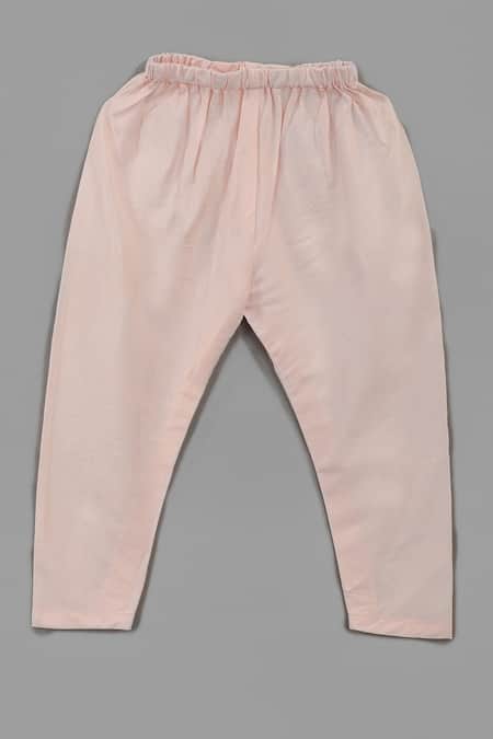 Buy_Little Brats_Pink Cotton, Silk, Muslin Zari, Embroidery Powder Kurta Set _Online_at_Aza_Fashions