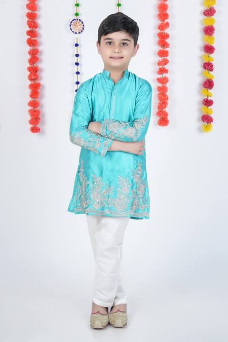 Buy Little Brats Green Satin, Cotton, Silk Embroidery Peacock Kurta Set Online at Aza Fashions Buy_Little Brats_Green Satin, Cotton, Silk Embroidery Peacock Kurta Set _Online_at_Aza_Fashions