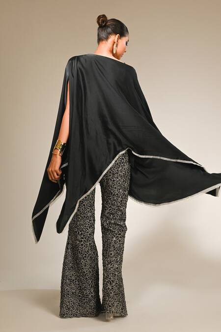 Couture By Niharika Black Satin & Organza Kaftan Pant Set 