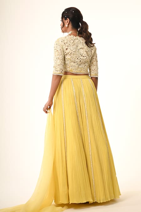COUTURE BY NIHARIKA Designer Yellow Organza Skirt Set 