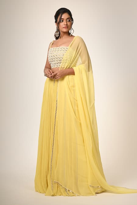 Couture By Niharika Yellow Organza, Georgette, Viscose Beads, Embroidery Designer Dupatta Set