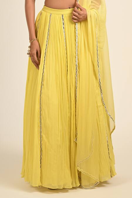 Buy_COUTURE BY NIHARIKA_Yellow Organza, Georgette, Viscose Beads, Embroidery Round Neck And Set _Online_at_Aza_Fashions