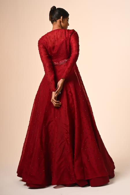 COUTURE BY NIHARIKA Red Organza Embellished Jacket Set 