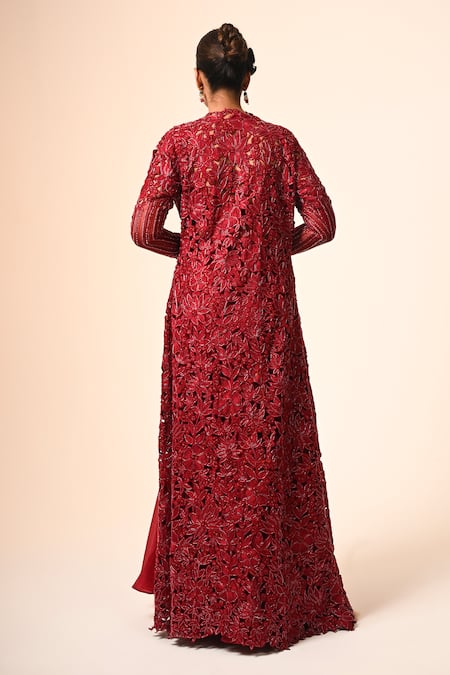 COUTURE BY NIHARIKA Red Organza & Net Jacket Skirt Set 