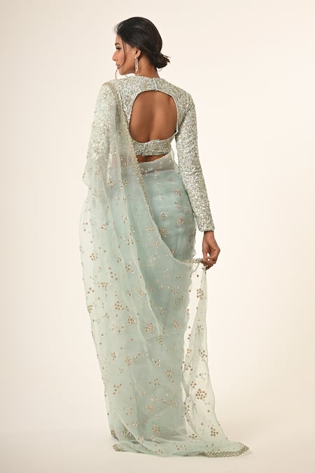 COUTURE BY NIHARIKA Powder Blue Designer Saree & Blouse Set 