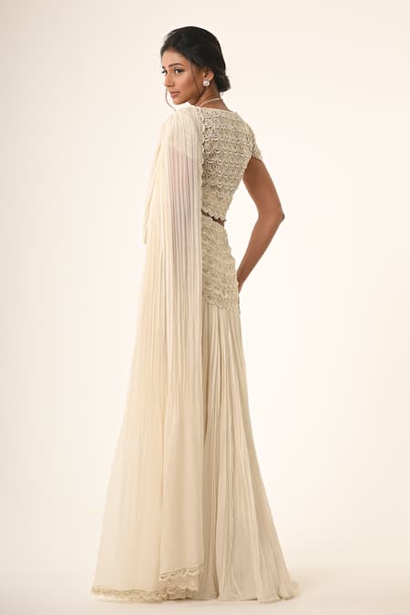 COUTURE BY NIHARIKA Designer Ivory Pre-Draped Lehenga Saree 