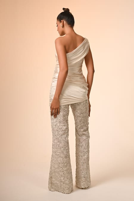 COUTURE BY NIHARIKA Ivory Designer Bodycon Top & Pant Set 