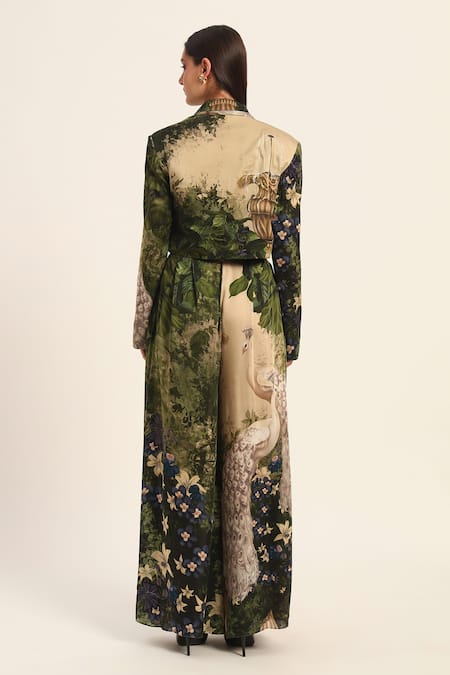 Shop Ruhr India Green Satin Beads Multi Color Cropped Blazer And Dhoti Pant Set at Aza Fashions Shop_Ruhr India_Green Satin Beads Multi Color Cropped Blazer And Dhoti Pant Set _at_Aza_Fashions