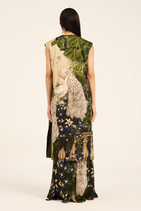 Shop Ruhr India Multi Color Satin Beads Kujaku Jacket Set at Aza Fashions Shop_Ruhr India_Multi Color Satin Beads Kujaku Jacket Set _at_Aza_Fashions