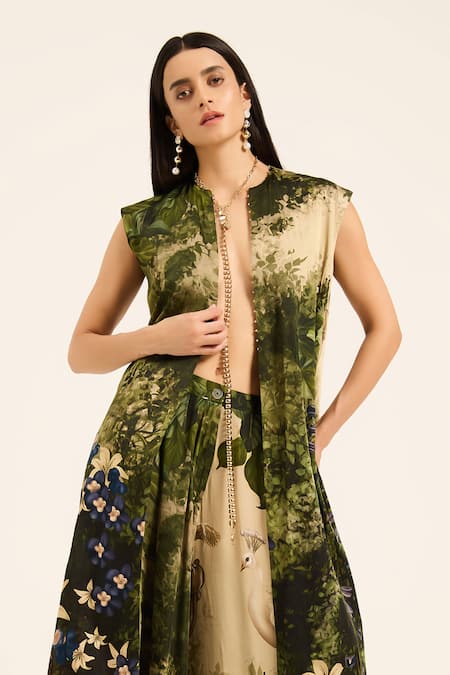 Shop Ruhr India Multi Color Satin Beads Kujaku Jacket Set Online at Aza Fashions Shop_Ruhr India_Multi Color Satin Beads Kujaku Jacket Set _Online_at_Aza_Fashions