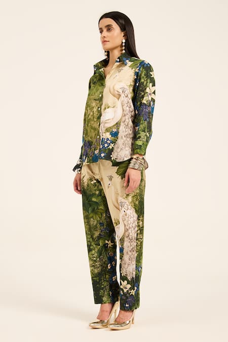 Shop Ruhr India Multi Color Cotton Satin Collared Floral Print Meera Coord Set Online at Aza Fashions Shop_Ruhr India_Multi Color Cotton Satin Collared Floral Print Meera Coord Set _Online_at_Aza_Fashions