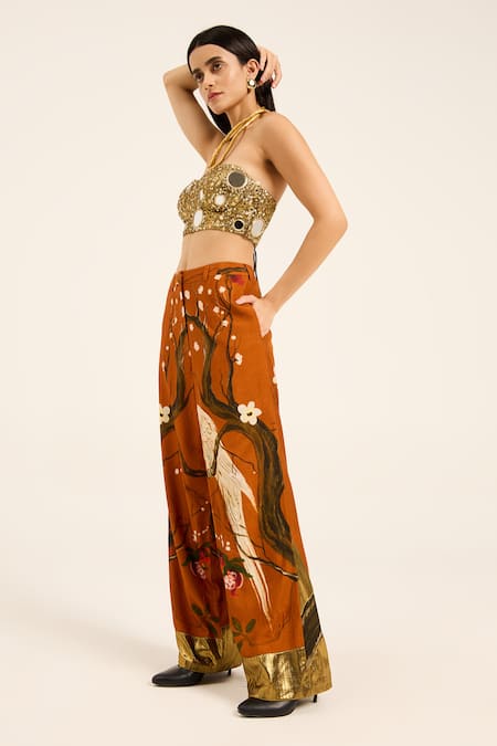 Ruhr India Rust Silk Embroidery Orange Misora Pants Online at Aza Fashions Ruhr India_Rust Silk Embroidery Orange Misora Pants _Online_at_Aza_Fashions