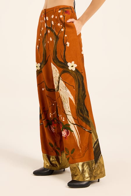 Buy Ruhr India Rust Silk Embroidery Orange Misora Pants Online at Aza Fashions Buy_Ruhr India_Rust Silk Embroidery Orange Misora Pants _Online_at_Aza_Fashions